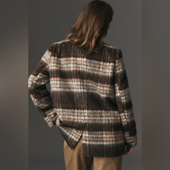 Anthropologie Maeve Brown Brushed Plaid Blazer sz L - Picture 5 of 10